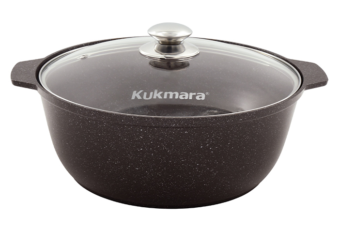 жмк528а Кастрюля-жаровня 5л диаметром 28см со стеклянной крышкой, АП (кофейный мрамор) 